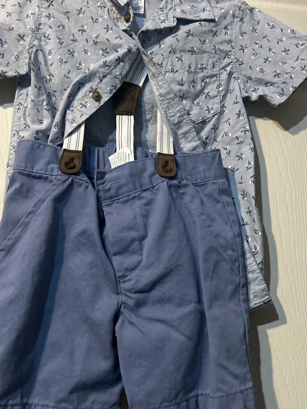 Carter's Light Blue Floral Button-Up Shirt and Navy Blue Shorts Set